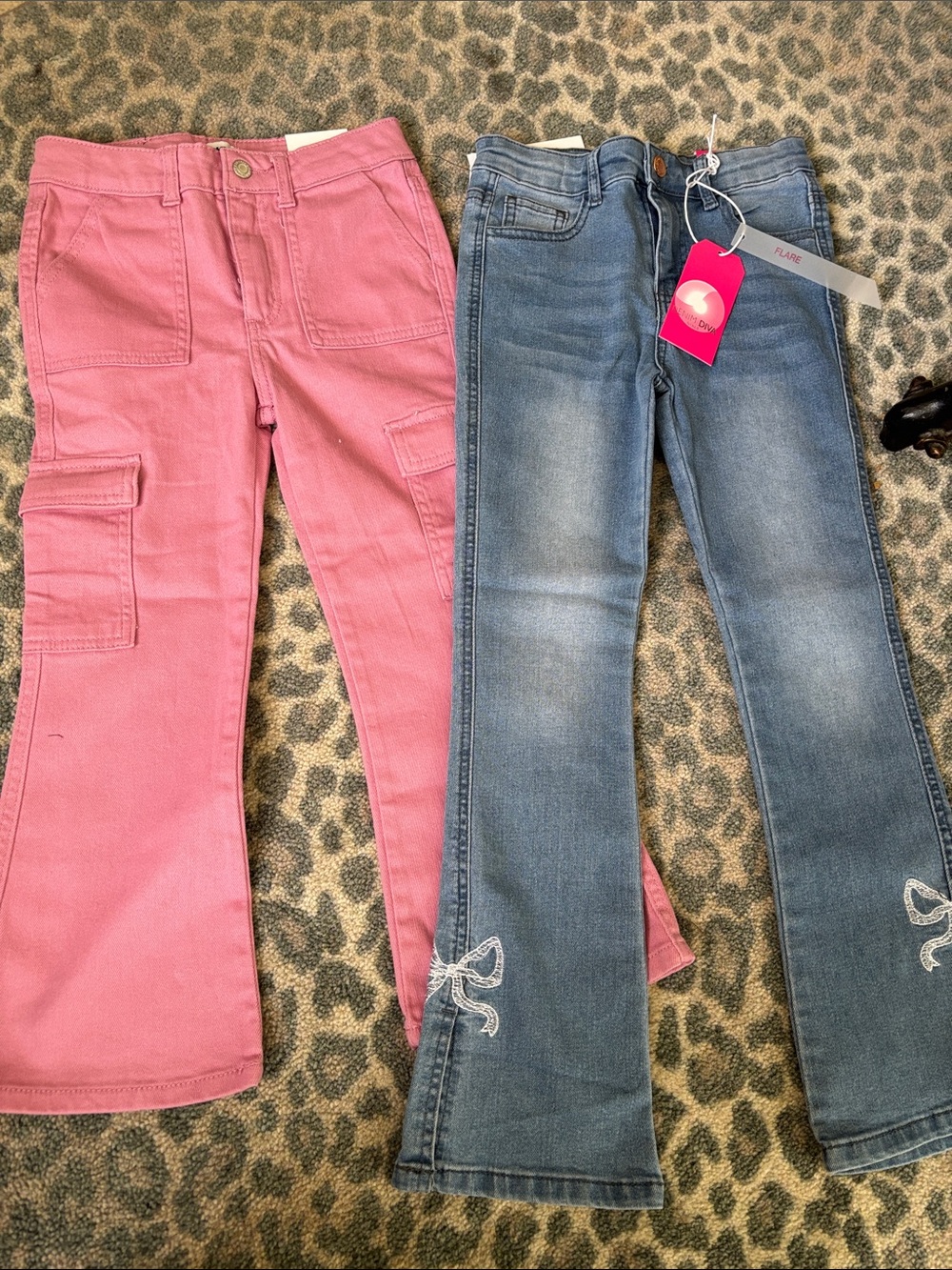 Dkny Girls Pink Cargo Flare Jeans & Blue Embroidered Flare Pair